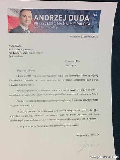 Beata Szydło dziękuje