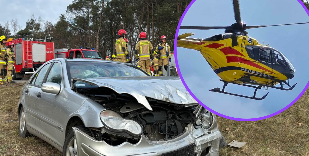 Wypadek  w Zbrudzewie: trzy osoby ranne, jedna przetransportowana helikopterem
