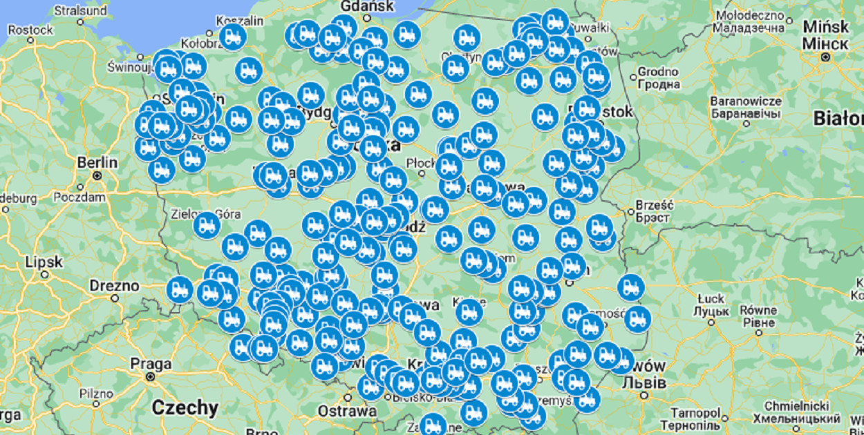 screen mapa protest rolników 09.02.2024