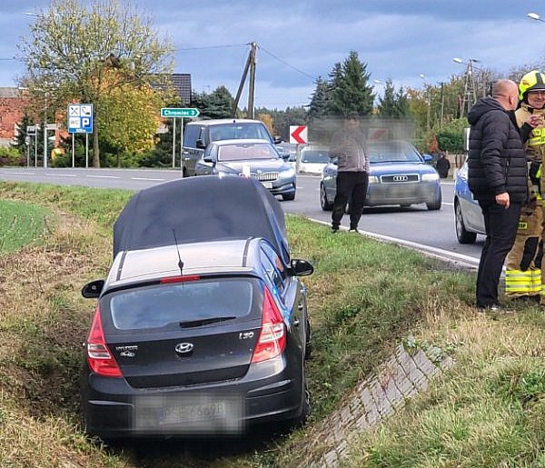 Auto w rowie, kierowca bez poważnych obrażeń-83748