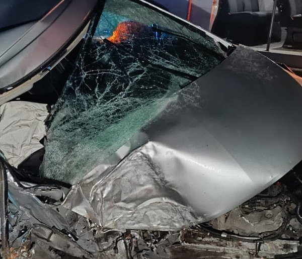 Nocny wypadek busa w Czajkowie - Mercedes rozbity na drzewie-85720