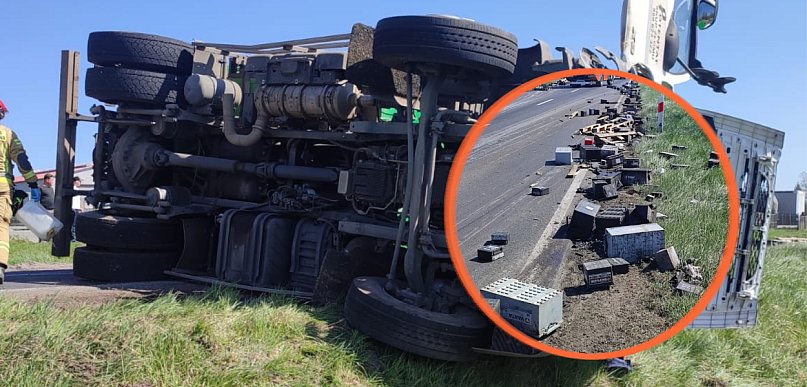 Wypadek z udziałem busa przewożącego baterie pod Śremem