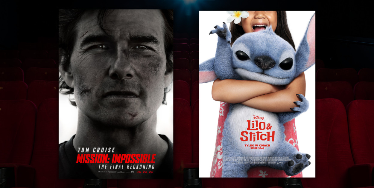 Plakaty filmów: „Lilo i Stich” oraz „Mission: Impossible – The Final Reckoning”.
