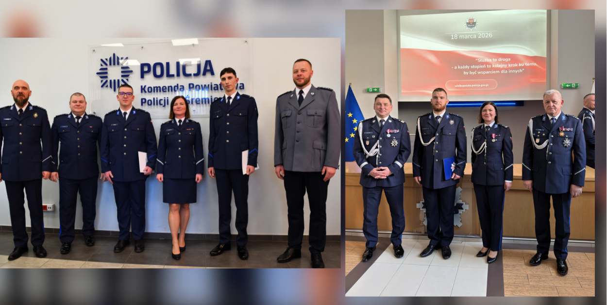 Policjanci z KPP Śrem z wyższymi stopniami! Uroczysta zbiórka w Poznaniu