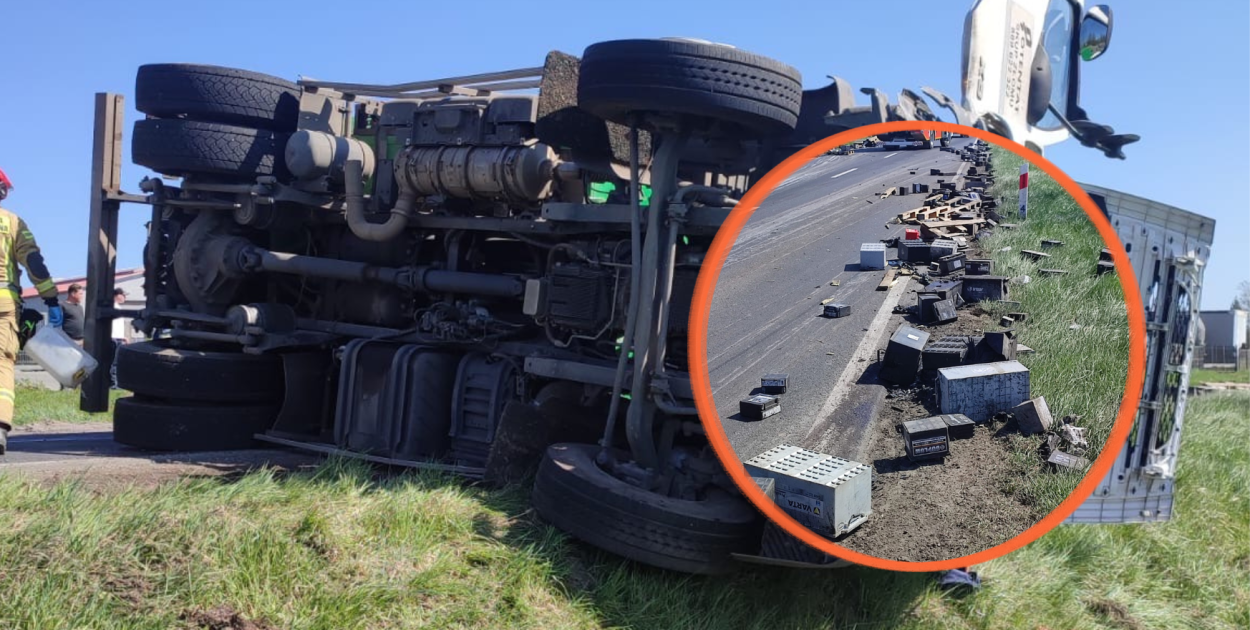 Wypadek z udziałem busa przewożącego baterie pod Śremem